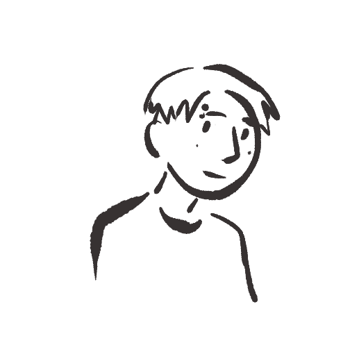 A simple cartoon line drawing of Andy, a nonbinary person with short hair and an eyebrow piercing.