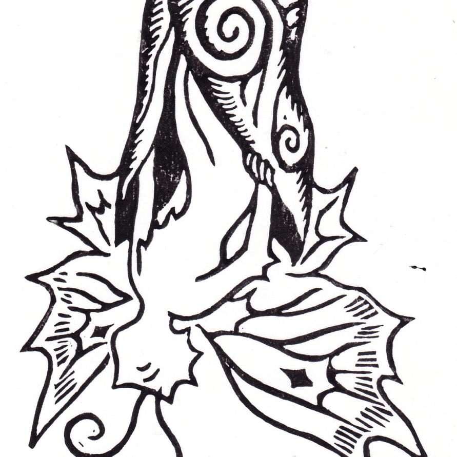Thumbnail image of a black and white print of a lady knight with wavy hair holding a bunch of snowdrops.